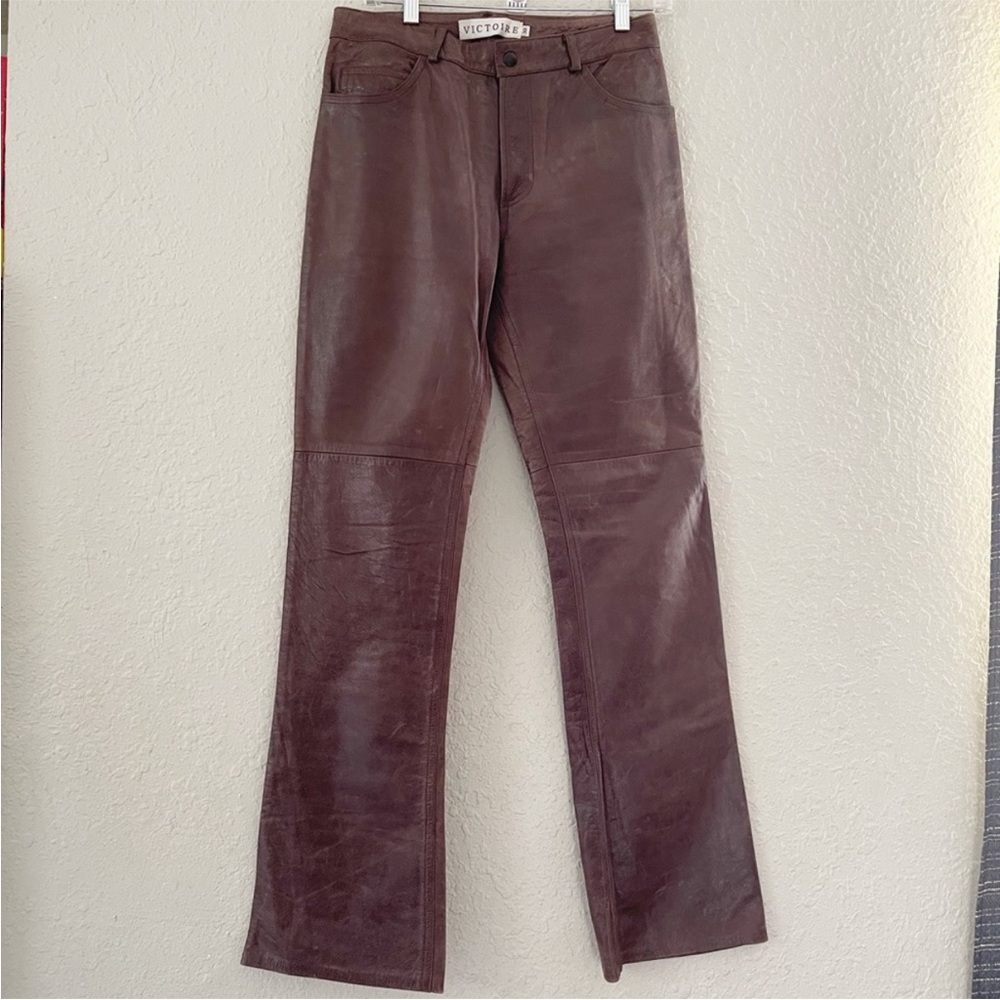 Vintage Victoire Brown Leather Wide Leg Pants 30